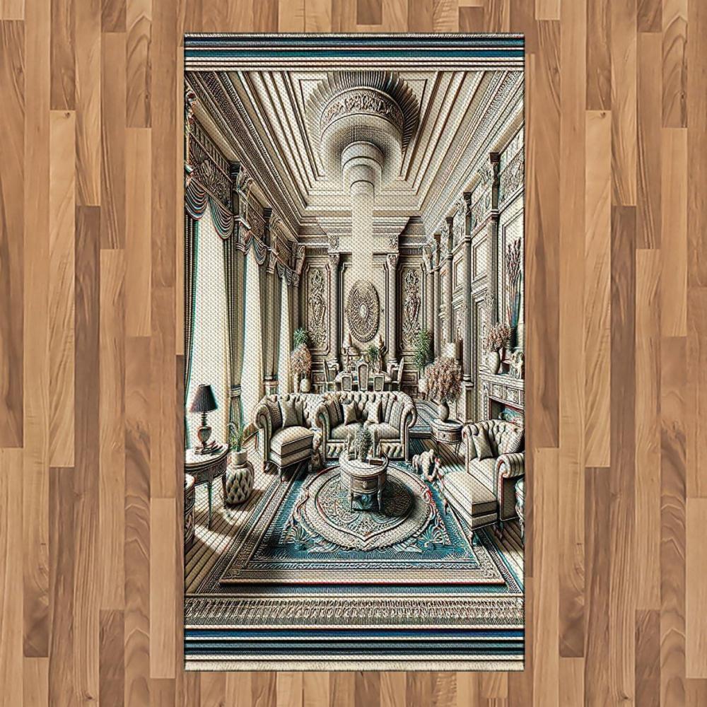 imageAmbesonne Classic Area Rug Hedonistic Pampered Room in Muted Tones Neutral Colors Rich Ornament Flat Woven Accent Rug for Living Room Bedroom Dining Room 4 X 5 7quot Coconut and Off WhiteCoconut and Sea Blue