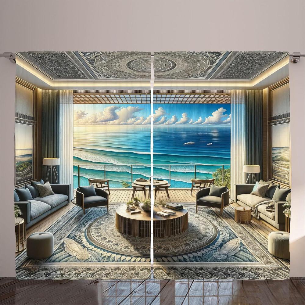 imageAmbesonne Classic Curtains Extravagant Hall with Oceanic and Neutral Color Details Room View Print Living Room Bedroom Window Drapes 2 Panel Set 108quot X 90quot Coconut and Sea BlueCoconut Blue and Turquoise