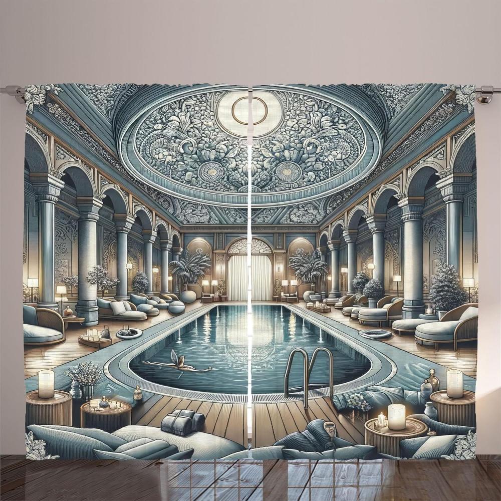 imageAmbesonne Classic Curtains Extravagant Hall with Oceanic and Neutral Color Details Room View Print Living Room Bedroom Window Drapes 2 Panel Set 108quot X 90quot Coconut and Sea BluePale Taupe Blue Grey