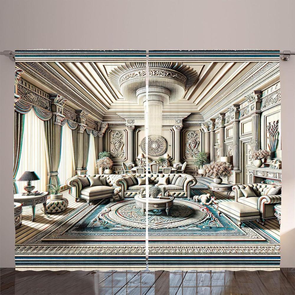 imageAmbesonne Classic Curtains Extravagant Hall with Oceanic and Neutral Color Details Room View Print Living Room Bedroom Window Drapes 2 Panel Set 108quot X 90quot Coconut and Sea BlueCoconut and Sea Blue