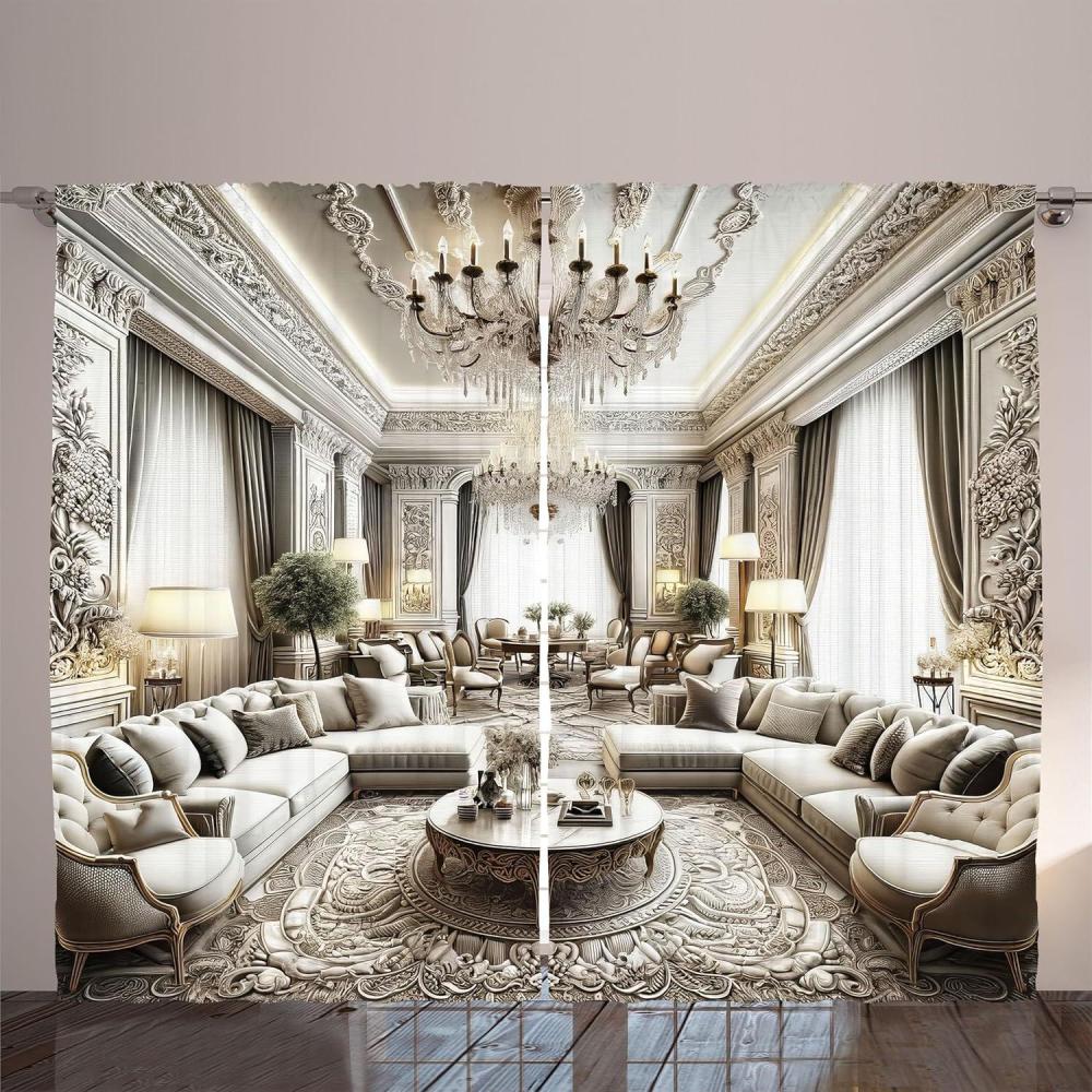 imageAmbesonne Classic Curtains Extravagant Hall with Oceanic and Neutral Color Details Room View Print Living Room Bedroom Window Drapes 2 Panel Set 108quot X 90quot Coconut and Sea BlueCoconut and Off White