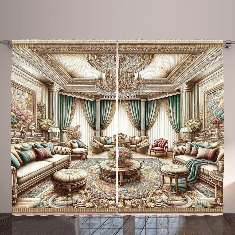 imageAmbesonne Classic Curtains Extravagant Hall with Oceanic and Neutral Color Details Room View Print Living Room Bedroom Window Drapes 2 Panel Set 108quot X 90quot Coconut and Sea BlueEcru Seafoam and Cocoa