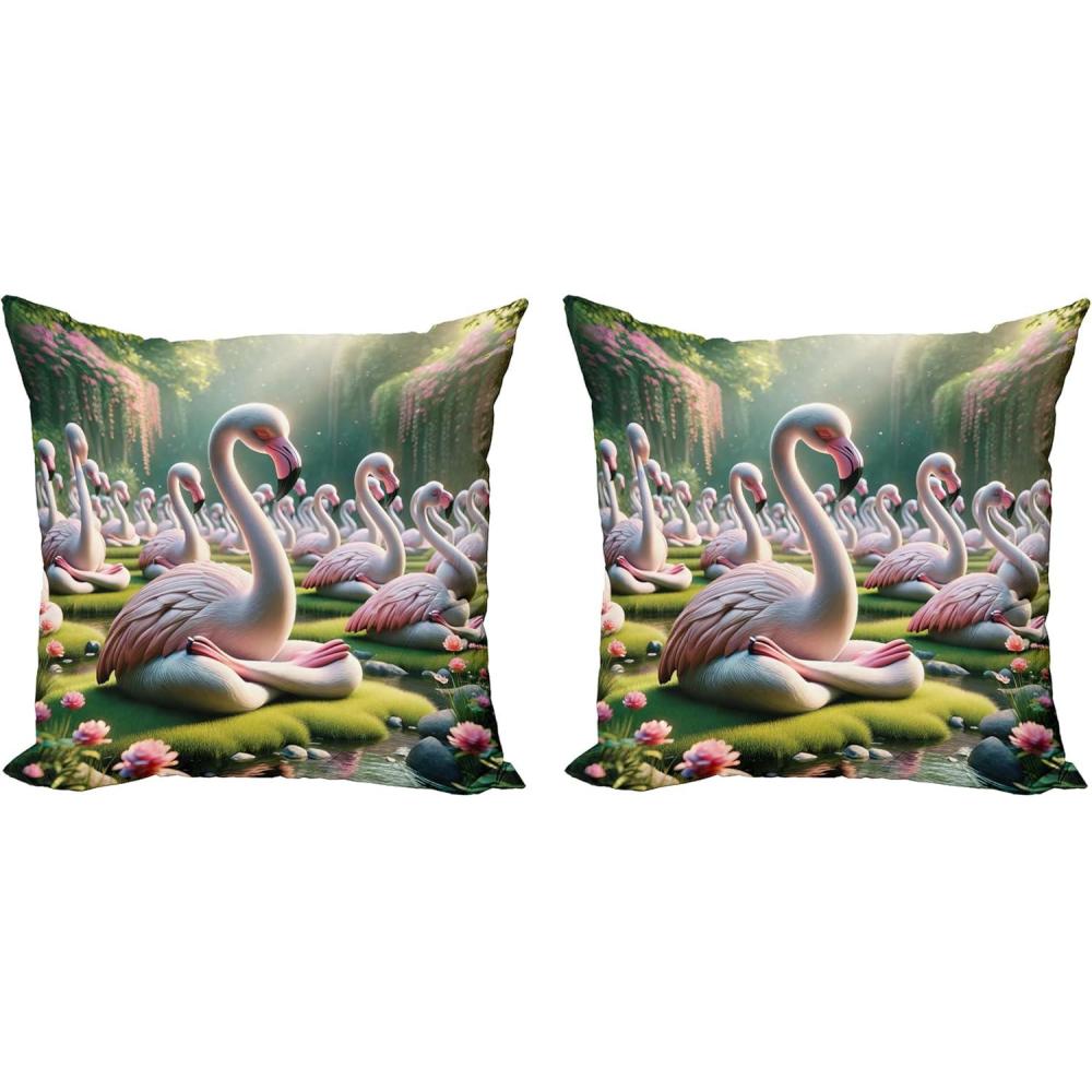 imageAmbesonne Classic Decorative Throw Pillow Case Pack of 2 Extravagant Hall with Oceanic and Neutral Color Details Room View Print Couch Bedroom Living Room Cushion Cover 18quot Coconut and Sea BlueSoft Pink and Lime Green