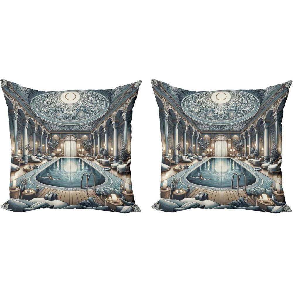 imageAmbesonne Classic Decorative Throw Pillow Case Pack of 2 Extravagant Hall with Oceanic and Neutral Color Details Room View Print Couch Bedroom Living Room Cushion Cover 18quot Coconut and Sea BluePale Taupe Blue Grey
