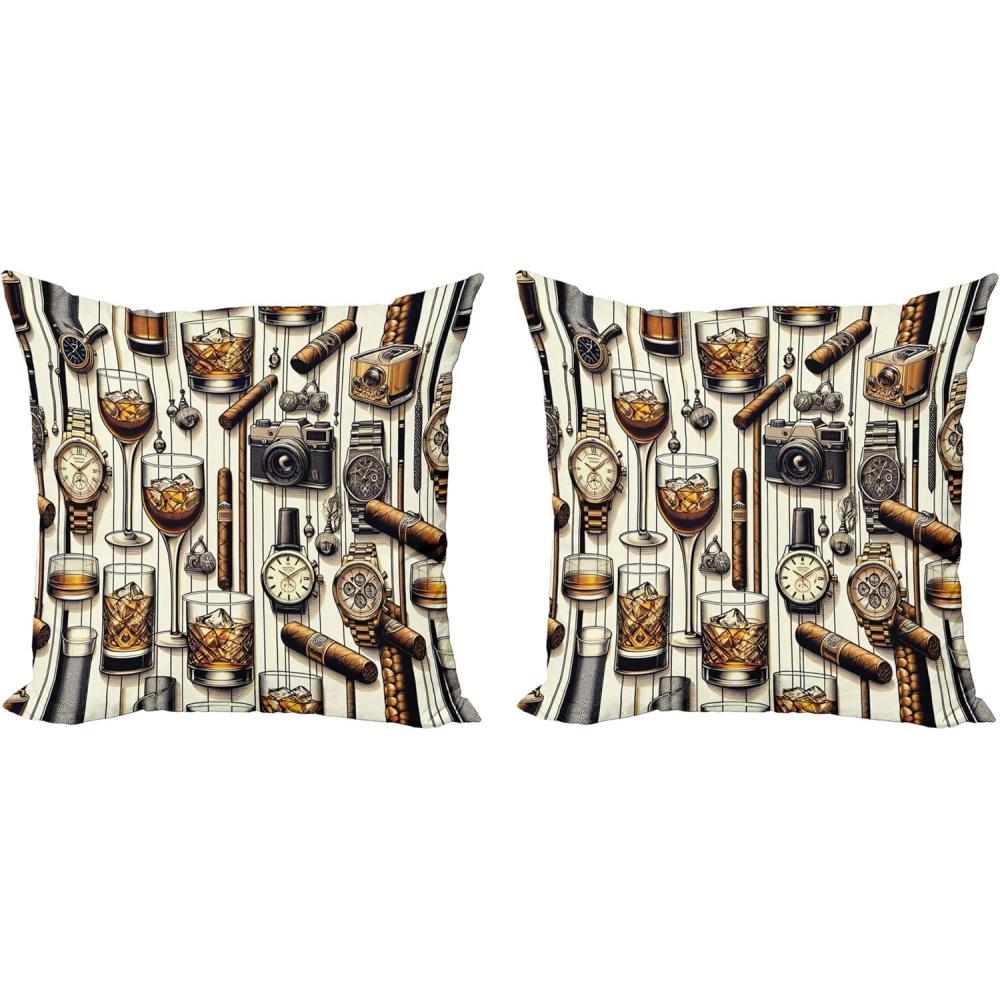 imageAmbesonne Classic Decorative Throw Pillow Case Pack of 2 Extravagant Hall with Oceanic and Neutral Color Details Room View Print Couch Bedroom Living Room Cushion Cover 18quot Coconut and Sea BlueAmber Brown and Taupe