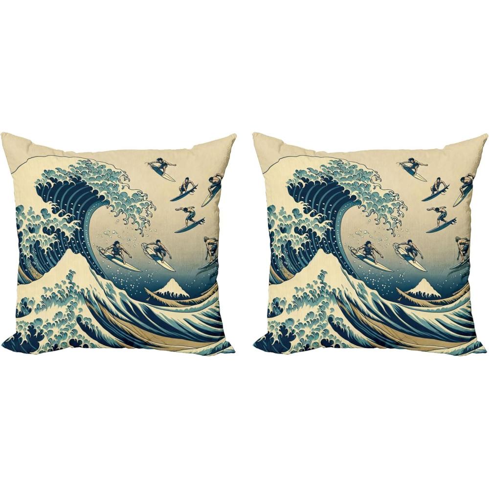imageAmbesonne Classic Decorative Throw Pillow Case Pack of 2 Extravagant Hall with Oceanic and Neutral Color Details Room View Print Couch Bedroom Living Room Cushion Cover 18quot Coconut and Sea BlueNavy Blue Ivory Seafoam