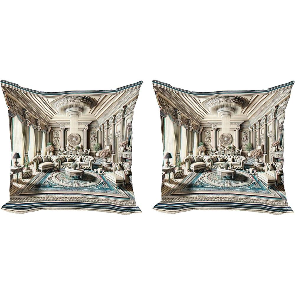 imageAmbesonne Classic Decorative Throw Pillow Case Pack of 2 Extravagant Hall with Oceanic and Neutral Color Details Room View Print Couch Bedroom Living Room Cushion Cover 18quot Coconut and Sea BlueCoconut and Sea Blue
