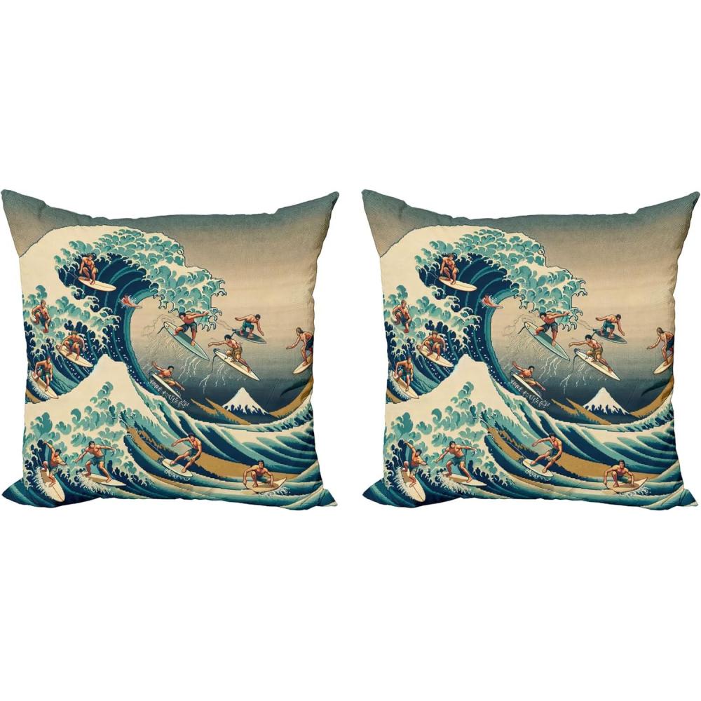 imageAmbesonne Classic Decorative Throw Pillow Case Pack of 2 Extravagant Hall with Oceanic and Neutral Color Details Room View Print Couch Bedroom Living Room Cushion Cover 18quot Coconut and Sea BlueSeafoam Blue Eggshell