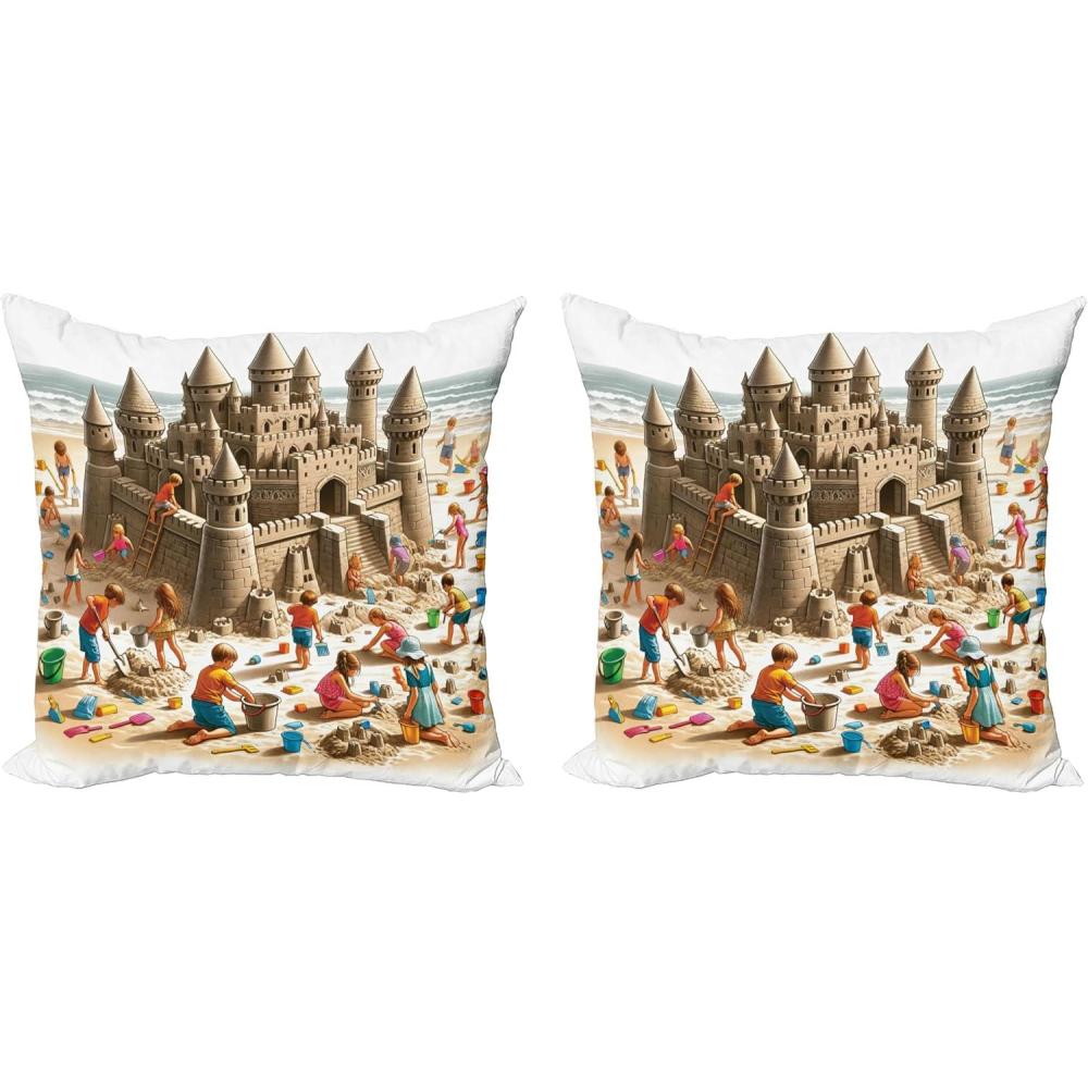 imageAmbesonne Classic Decorative Throw Pillow Case Pack of 2 Extravagant Hall with Oceanic and Neutral Color Details Room View Print Couch Bedroom Living Room Cushion Cover 18quot Coconut and Sea BlueCamel Burnt Orange