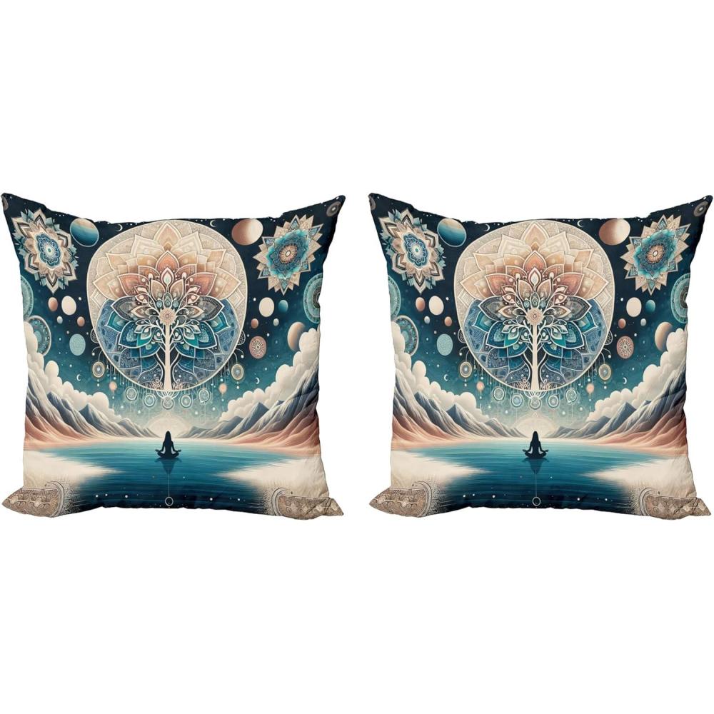 imageAmbesonne Classic Decorative Throw Pillow Case Pack of 2 Extravagant Hall with Oceanic and Neutral Color Details Room View Print Couch Bedroom Living Room Cushion Cover 18quot Coconut and Sea BlueDark Turquoise and Peach
