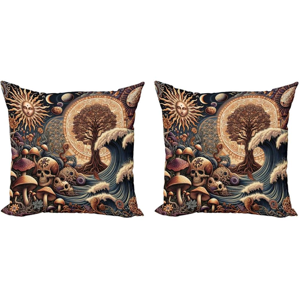 imageAmbesonne Classic Decorative Throw Pillow Case Pack of 2 Extravagant Hall with Oceanic and Neutral Color Details Room View Print Couch Bedroom Living Room Cushion Cover 18quot Coconut and Sea BlueDark Slate Blue Cinnamon