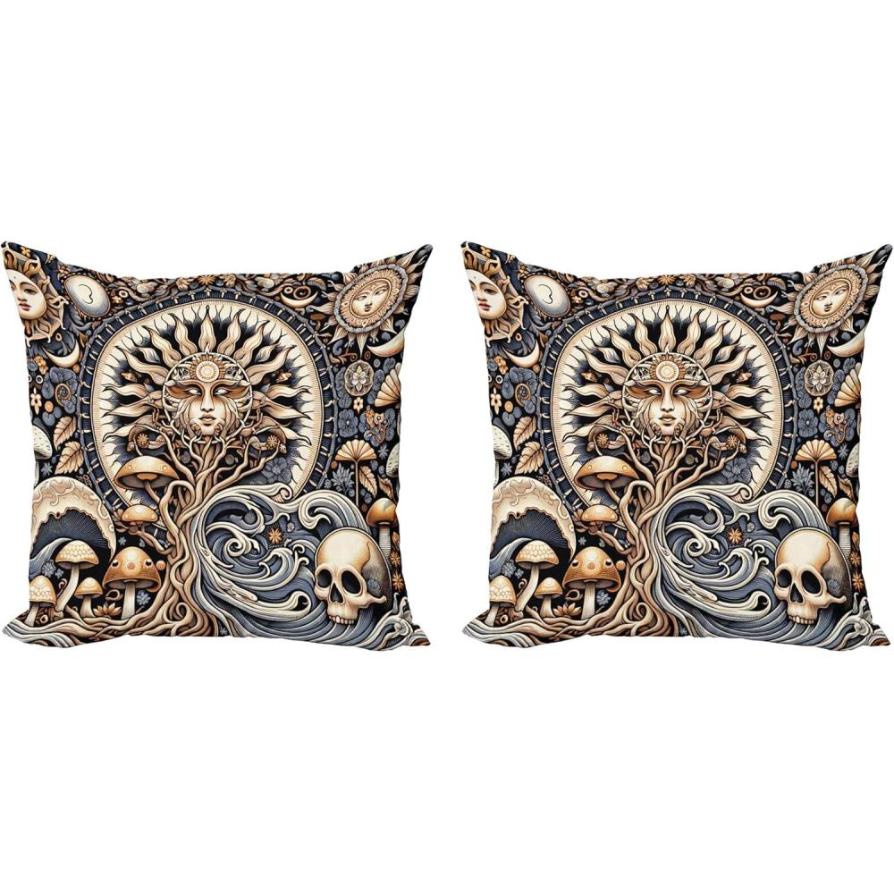 imageAmbesonne Classic Decorative Throw Pillow Case Pack of 2 Extravagant Hall with Oceanic and Neutral Color Details Room View Print Couch Bedroom Living Room Cushion Cover 18quot Coconut and Sea BlueBlue Violet Pale Brown