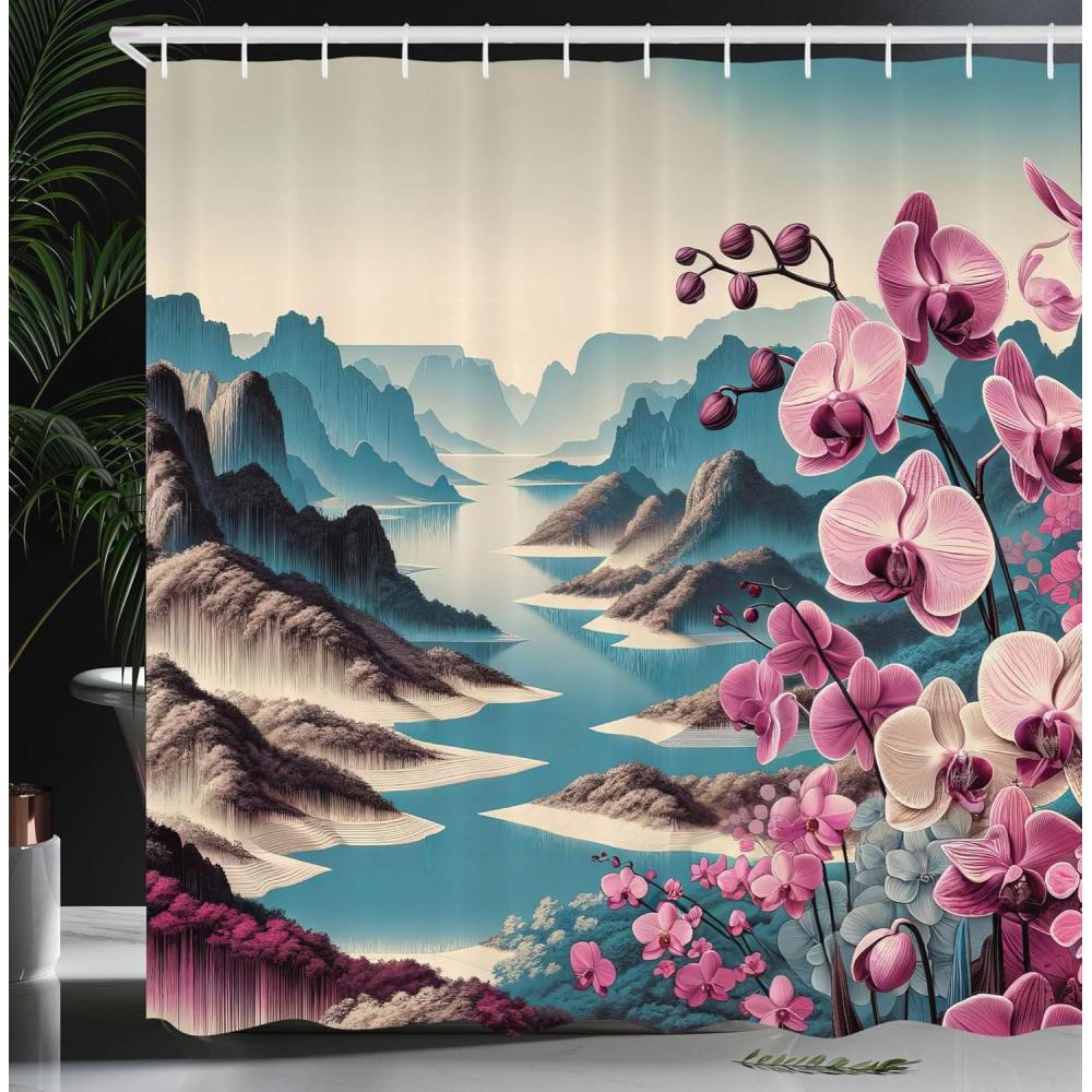 imageAmbesonne Classic Shower Curtain Hedonistic Pampered Room in Muted Tones Neutral Colors Rich Ornament Cloth Fabric Bathroom Decor Set with Hooks 69quot W x 84quot L Coconut and Off WhitePale Purple and Sea Blue