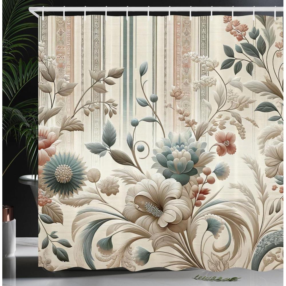 imageAmbesonne Classic Shower Curtain Hedonistic Pampered Room in Muted Tones Neutral Colors Rich Ornament Cloth Fabric Bathroom Decor Set with Hooks 69quot W x 84quot L Coconut and Off WhiteEggshell Pale Slate Blue