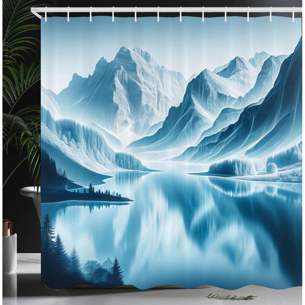imageAmbesonne Classic Shower Curtain Hedonistic Pampered Room in Muted Tones Neutral Colors Rich Ornament Cloth Fabric Bathroom Decor Set with Hooks 69quot W x 84quot L Coconut and Off WhitePale Blue Petrol Blue