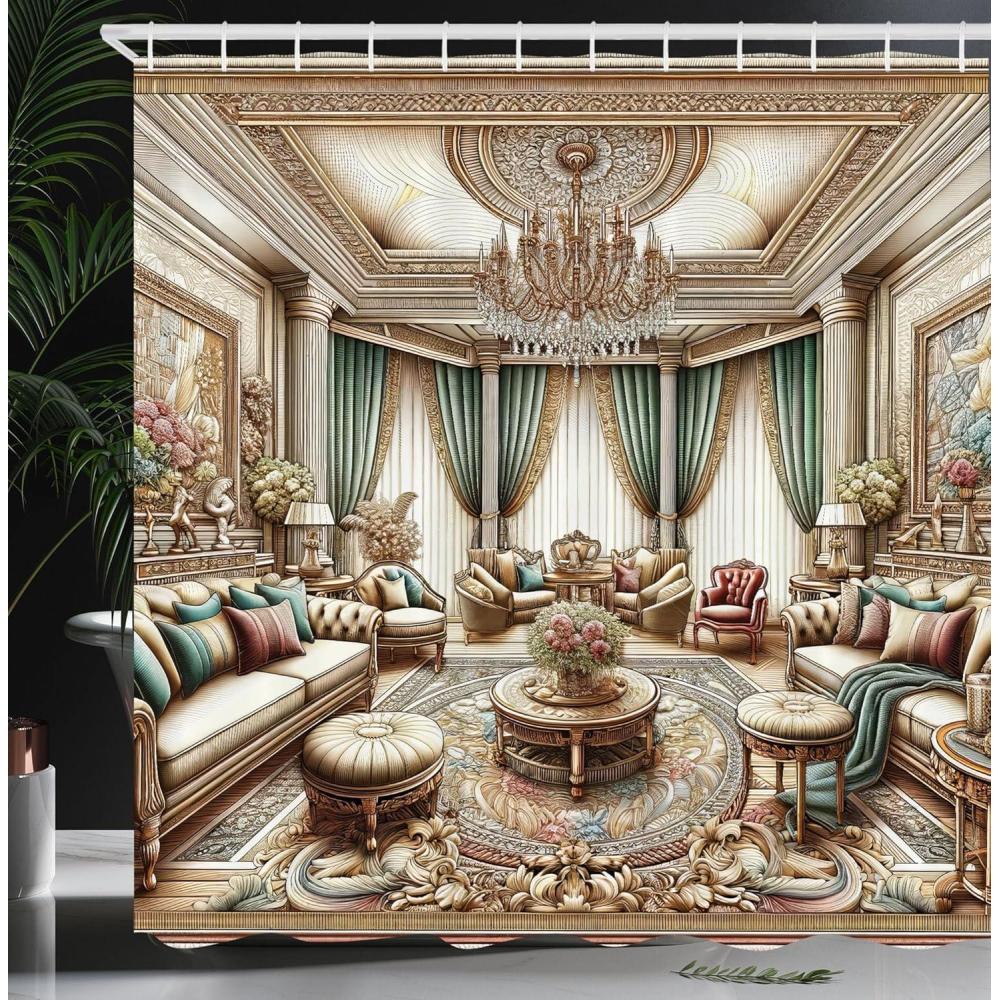 imageAmbesonne Classic Shower Curtain Hedonistic Pampered Room in Muted Tones Neutral Colors Rich Ornament Cloth Fabric Bathroom Decor Set with Hooks 69quot W x 84quot L Coconut and Off WhiteEcru Seafoam and Cocoa