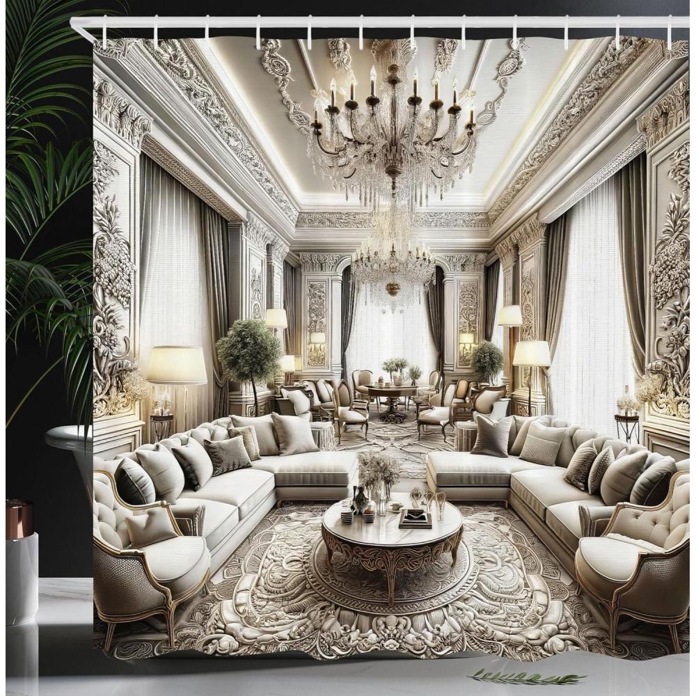 imageAmbesonne Classic Shower Curtain Hedonistic Pampered Room in Muted Tones Neutral Colors Rich Ornament Cloth Fabric Bathroom Decor Set with Hooks 69quot W x 84quot L Coconut and Off WhiteCoconut and Off White