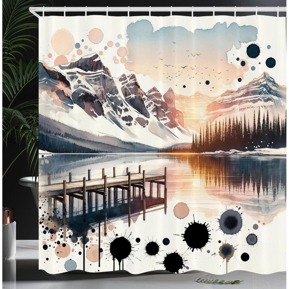 imageAmbesonne Classic Shower Curtain Hedonistic Pampered Room in Muted Tones Neutral Colors Rich Ornament Cloth Fabric Bathroom Decor Set with Hooks 69quot W x 84quot L Coconut and Off WhitePeach and Pale Slate Blue