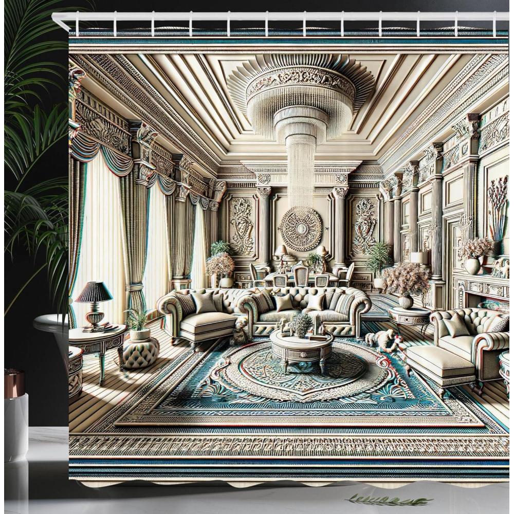 imageAmbesonne Classic Shower Curtain Hedonistic Pampered Room in Muted Tones Neutral Colors Rich Ornament Cloth Fabric Bathroom Decor Set with Hooks 69quot W x 84quot L Coconut and Off WhiteCoconut and Sea Blue