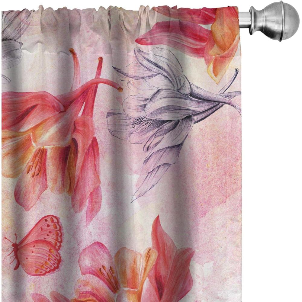 imageAmbesonne Floral Boho Curtains Dreamy Autumn Time Flowers Pattern with Romantic Aura Neutral Art Window Treatments 2 Panel Set for Living Room Bedroom Pair of  28quot x 95quot Pale Pink Coral WhiteDark Coral Dark Grey