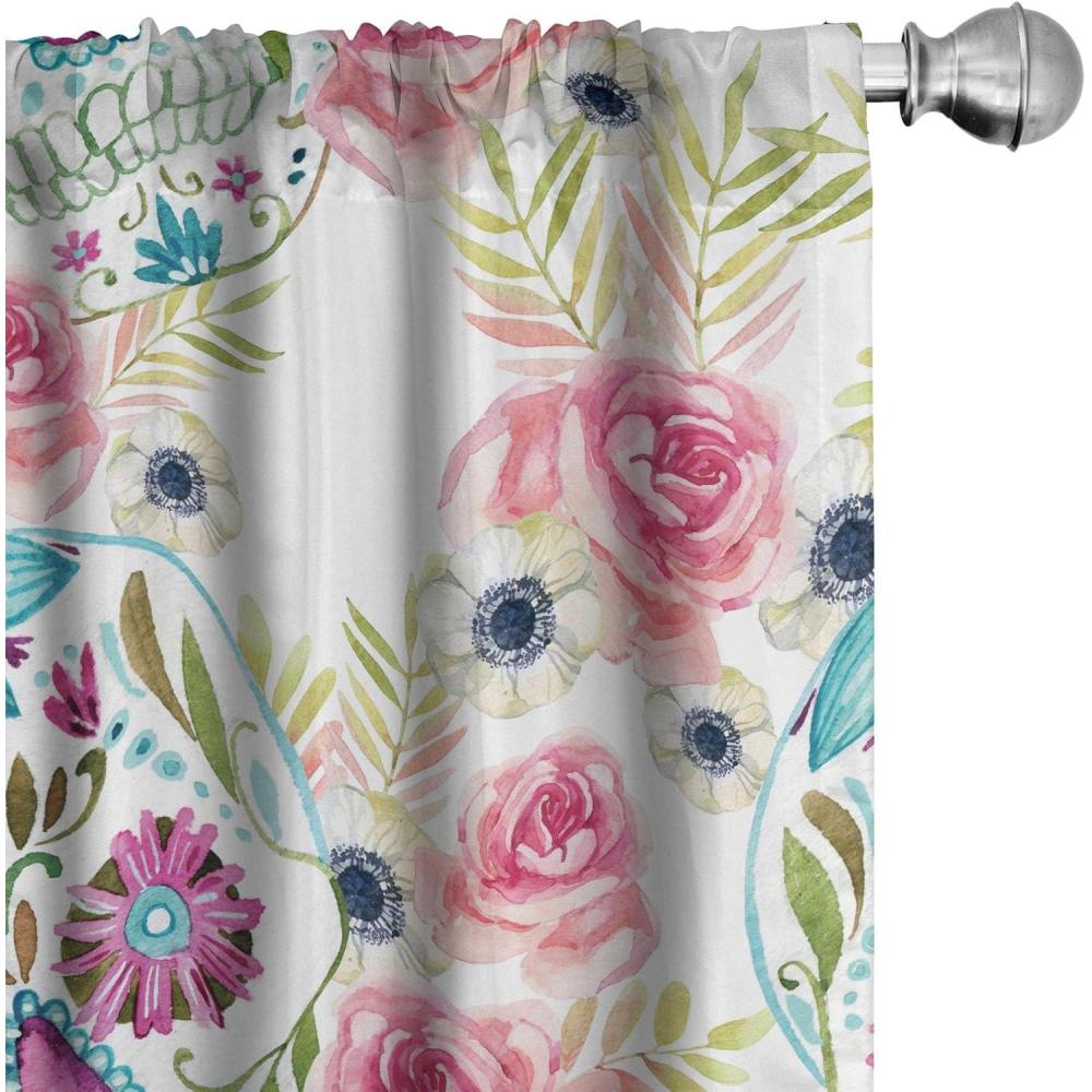 imageAmbesonne Floral Boho Curtains Dreamy Autumn Time Flowers Pattern with Romantic Aura Neutral Art Window Treatments 2 Panel Set for Living Room Bedroom Pair of 28quot x 95quot Pale Pink Coral WhitePastel Pink Turquoise
