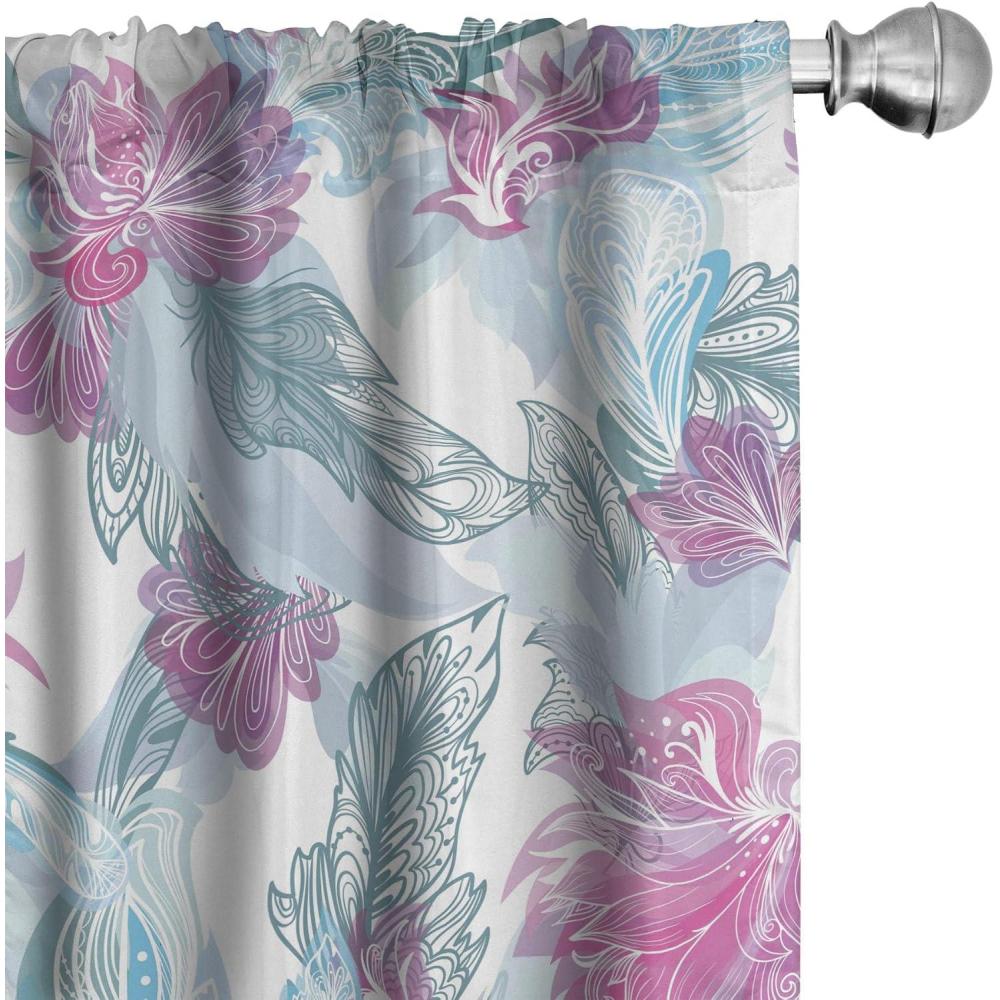 imageAmbesonne Floral Curtains Retro Chamomile Like Petals Neutral Flower Silhouettes on Brownish Back Window Treatments 2 Panel Set for Living Room Bedroom Pair of  28quot x 63quot Pale Mustard PaprikaPale Purple Grey and Blue