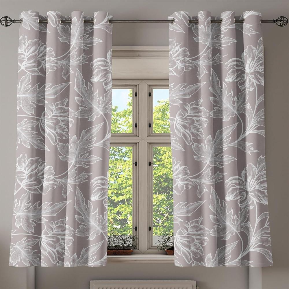 imageAmbesonne Floral Design Grommet Curtain Abstract Boho Inspirations Neutral Flowers Silhouettes on Grunge Back Decorative 2Panel Window Drapes for Bedroom Living Room 50quot x 120quot Dimgray Pale GreyTaupe Grey and White