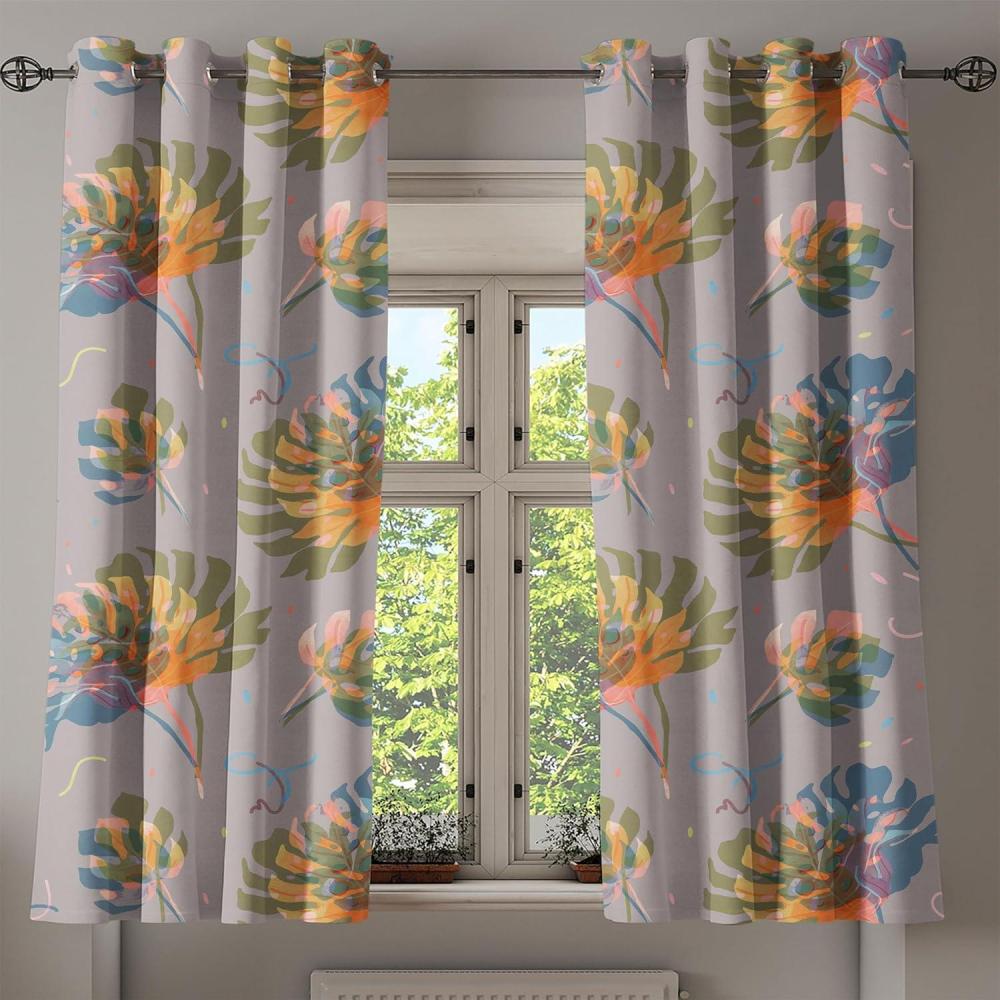 imageAmbesonne Floral Design Grommet Curtain Abstract Boho Inspirations Neutral Flowers Silhouettes on Grunge Back Decorative 2Panel Window Drapes for Bedroom Living Room 50quot x 120quot Dimgray Pale GreyPale Vermilion and Slate Blue