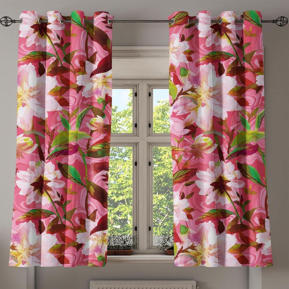 imageAmbesonne Floral Design Grommet Curtain Abstract Boho Inspirations Neutral Flowers Silhouettes on Grunge Back Decorative 2Panel Window Drapes for Bedroom Living Room 50quot x 120quot Dimgray Pale GreyPastel Pink Fern Green