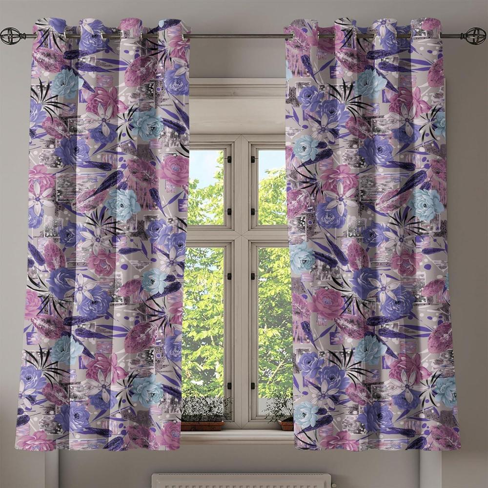 imageAmbesonne Floral Design Grommet Curtain Abstract Boho Inspirations Neutral Flowers Silhouettes on Grunge Back Decorative 2Panel Window Drapes for Bedroom Living Room 50quot x 120quot Dimgray Pale GreyBlue Violet Dried Rose