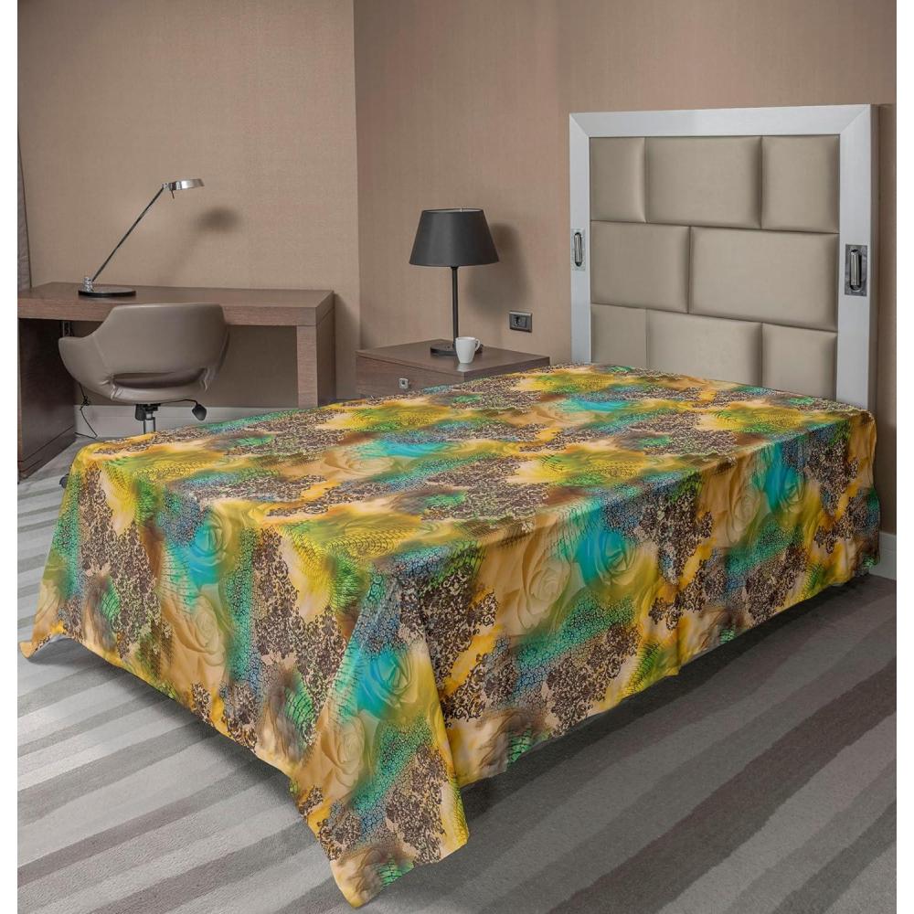 imageAmbesonne Floral Scene Flat Sheet Garden Feelings Flowers Boho Silhouettes with Neutral Colors Art Soft Comfortable Top Sheet Decorative Bedding 1 Piece Queen Size Salmon White Dark CocoaTurquoise Mustard Umber