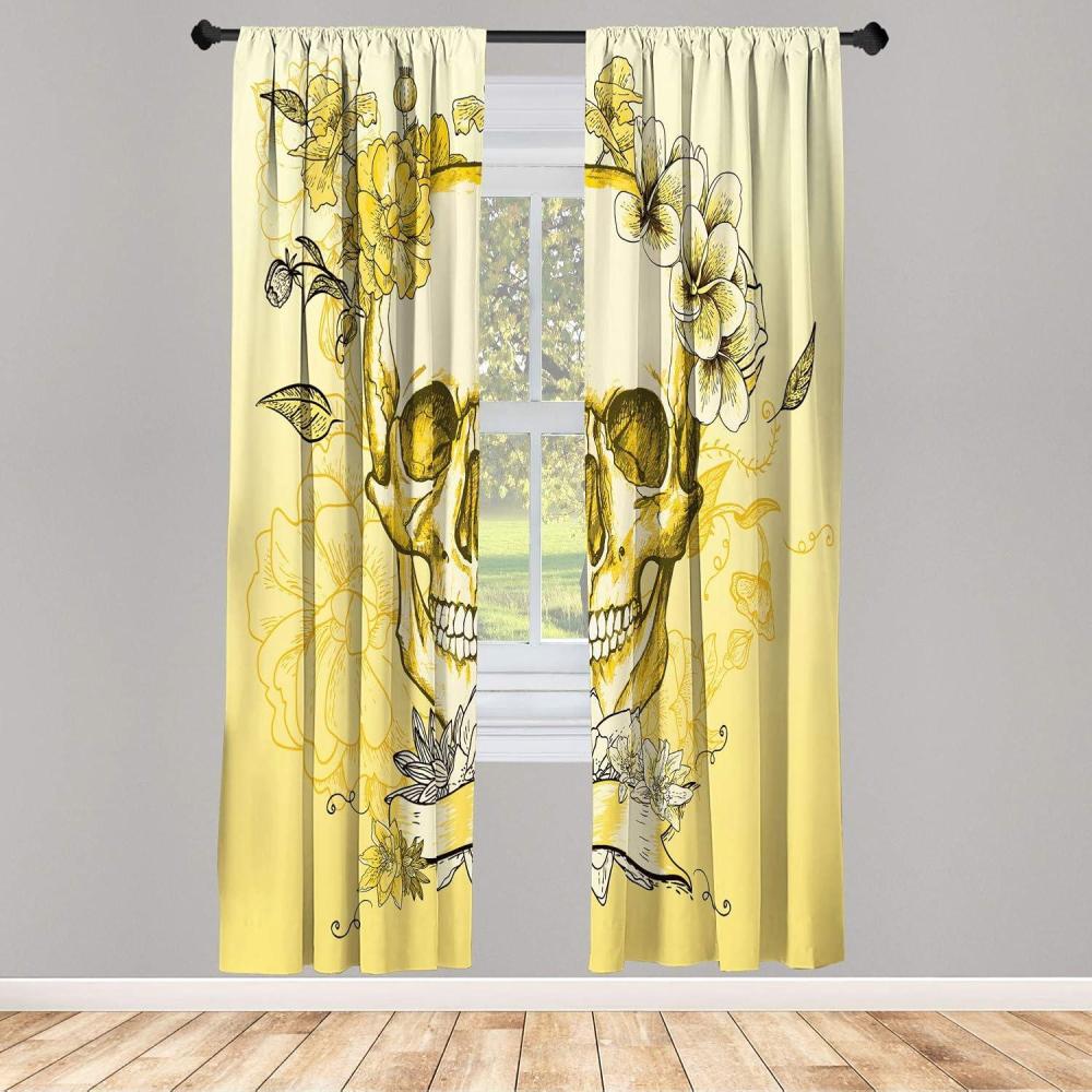 imageAmbesonne Floral Window Curtains Pack of 2 Minimalist Design Cozy Neutral Farmhouse Plaid with Leaves and Flowers Lightweight Set ampamp Rod Pocket 4 Panels of  28quot x 63quot Sage Green Blue YellowMustard Champagne