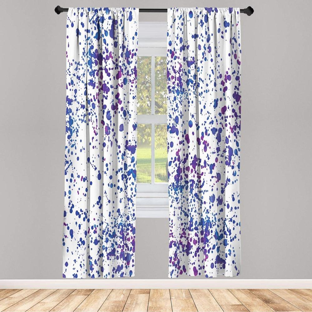 imageAmbesonne Floral Window Curtains Pack of 2 Minimalist Design Cozy Neutral Farmhouse Plaid with Leaves and Flowers Lightweight Set ampamp Rod Pocket 4 Panels of 28quot x 63quot Sage Green Blue YellowPurple White