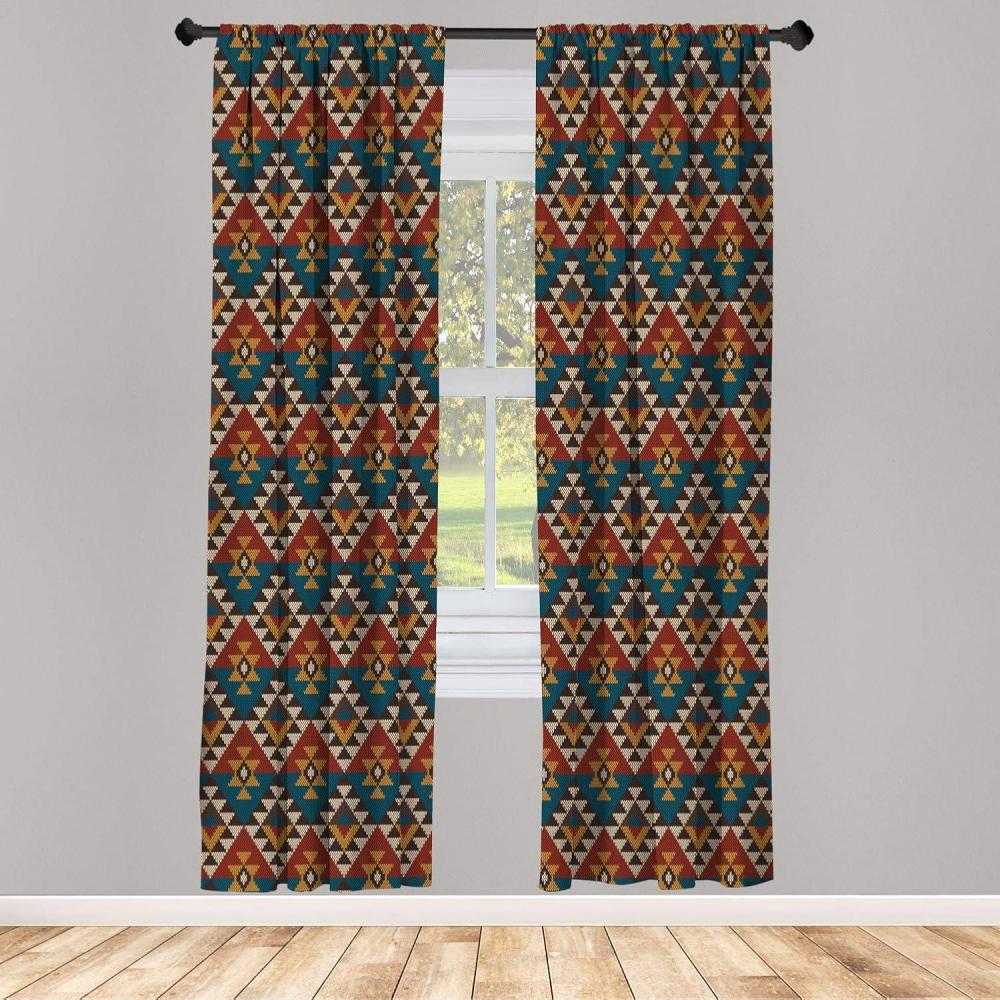 imageAmbesonne Floral Window Curtains Pack of 2 Minimalist Design Cozy Neutral Farmhouse Plaid with Leaves and Flowers Lightweight Set ampamp Rod Pocket 4 Panels of 28quot x 63quot Sage Green Blue YellowPetrol Blue
