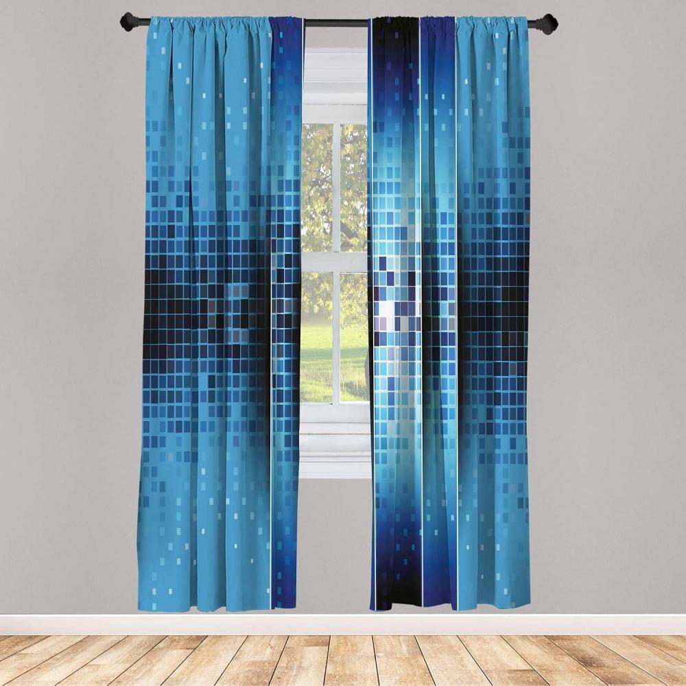imageAmbesonne Floral Window Curtains Pack of 2 Minimalist Design Cozy Neutral Farmhouse Plaid with Leaves and Flowers Lightweight Set ampamp Rod Pocket 4 Panels of  28quot x 63quot Sage Green Blue YellowBlue Sky