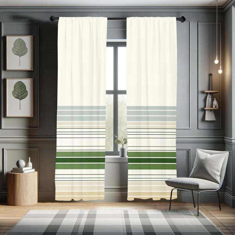 imageAmbesonne Floral Window Curtains Pack of 2 Minimalist Design Cozy Neutral Farmhouse Plaid with Leaves and Flowers Lightweight Set ampamp Rod Pocket 4 Panels of 28quot x 63quot Sage Green Blue YellowEggshell Olive Green