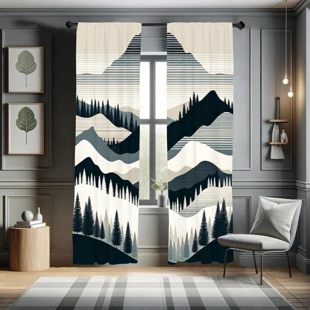 imageAmbesonne Floral Window Curtains Pack of 2 Minimalist Design Cozy Neutral Farmhouse Plaid with Leaves and Flowers Lightweight Set ampamp Rod Pocket 4 Panels of 28quot x 63quot Sage Green Blue YellowDark Petrol Blue Eggshell