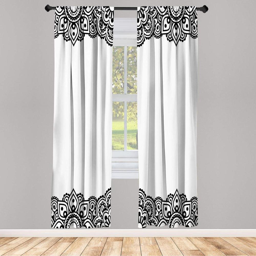 imageAmbesonne Floral Window Curtains Pack of 2 Minimalist Design Cozy Neutral Farmhouse Plaid with Leaves and Flowers Lightweight Set ampamp Rod Pocket 4 Panels of 28quot x 63quot Sage Green Blue YellowWhite Black
