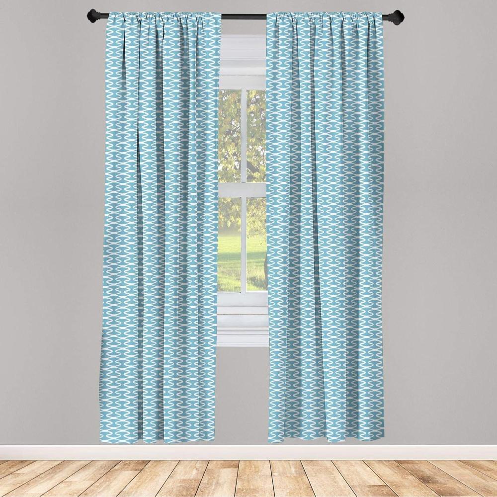 imageAmbesonne Floral Window Curtains Pack of 2 Minimalist Design Cozy Neutral Farmhouse Plaid with Leaves and Flowers Lightweight Set ampamp Rod Pocket 4 Panels of 28quot x 63quot Sage Green Blue YellowTurquoise White