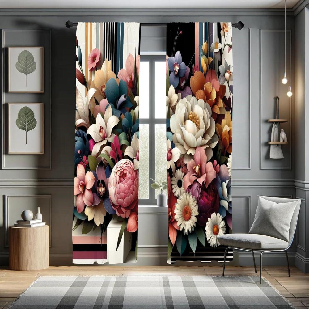 imageAmbesonne Floral Window Curtains Pack of 2 Minimalist Design Cozy Neutral Farmhouse Plaid with Leaves and Flowers Lightweight Set ampamp Rod Pocket 4 Panels of  28quot x 63quot Sage Green Blue YellowRose Eggshell Multicolor