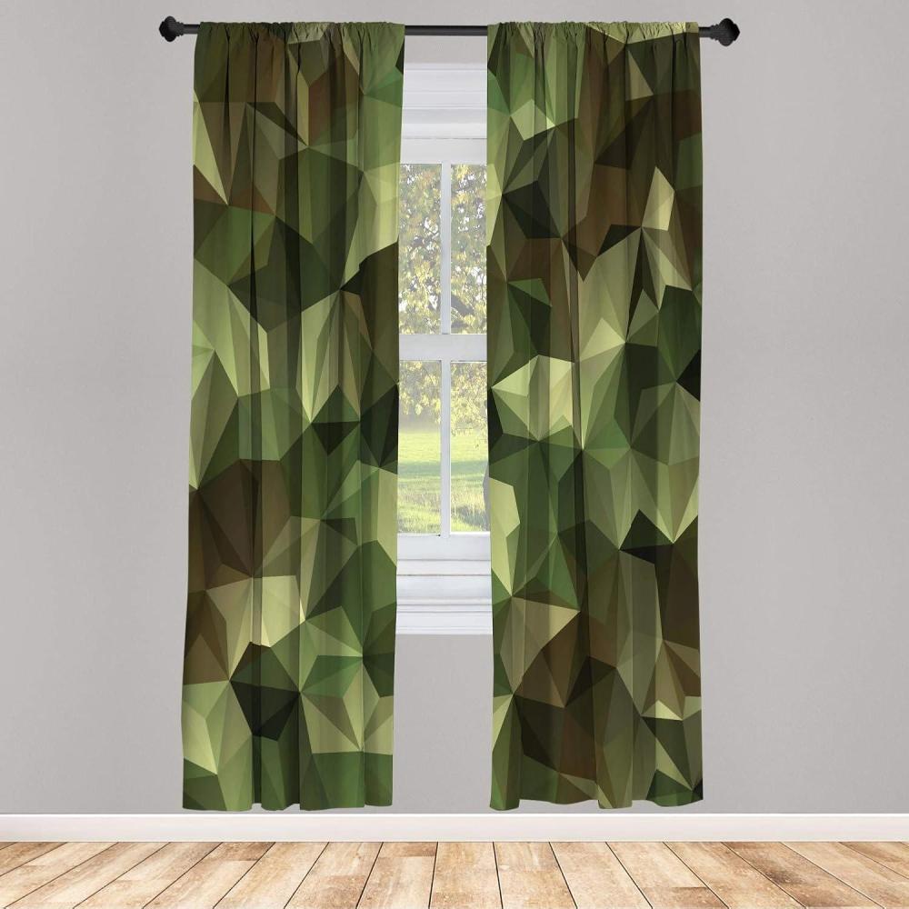 imageAmbesonne Floral Window Curtains Pack of 2 Minimalist Design Cozy Neutral Farmhouse Plaid with Leaves and Flowers Lightweight Set ampamp Rod Pocket 4 Panels of  28quot x 63quot Sage Green Blue YellowOlive Green