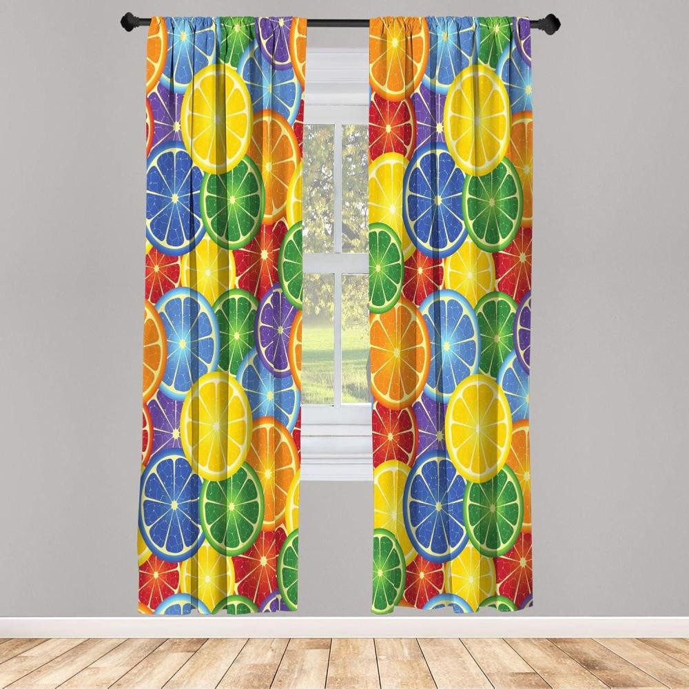 imageAmbesonne Floral Window Curtains Pack of 2 Minimalist Design Cozy Neutral Farmhouse Plaid with Leaves and Flowers Lightweight Set ampamp Rod Pocket 4 Panels of 28quot x 63quot Sage Green Blue YellowYellow Blue