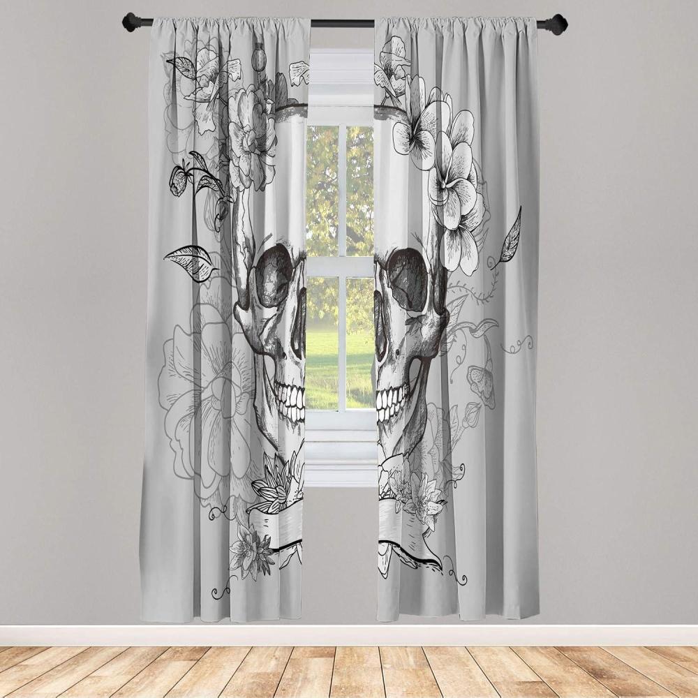 imageAmbesonne Floral Window Curtains Pack of 2 Minimalist Design Cozy Neutral Farmhouse Plaid with Leaves and Flowers Lightweight Set ampamp Rod Pocket 4 Panels of 28quot x 63quot Sage Green Blue YellowPale Grey