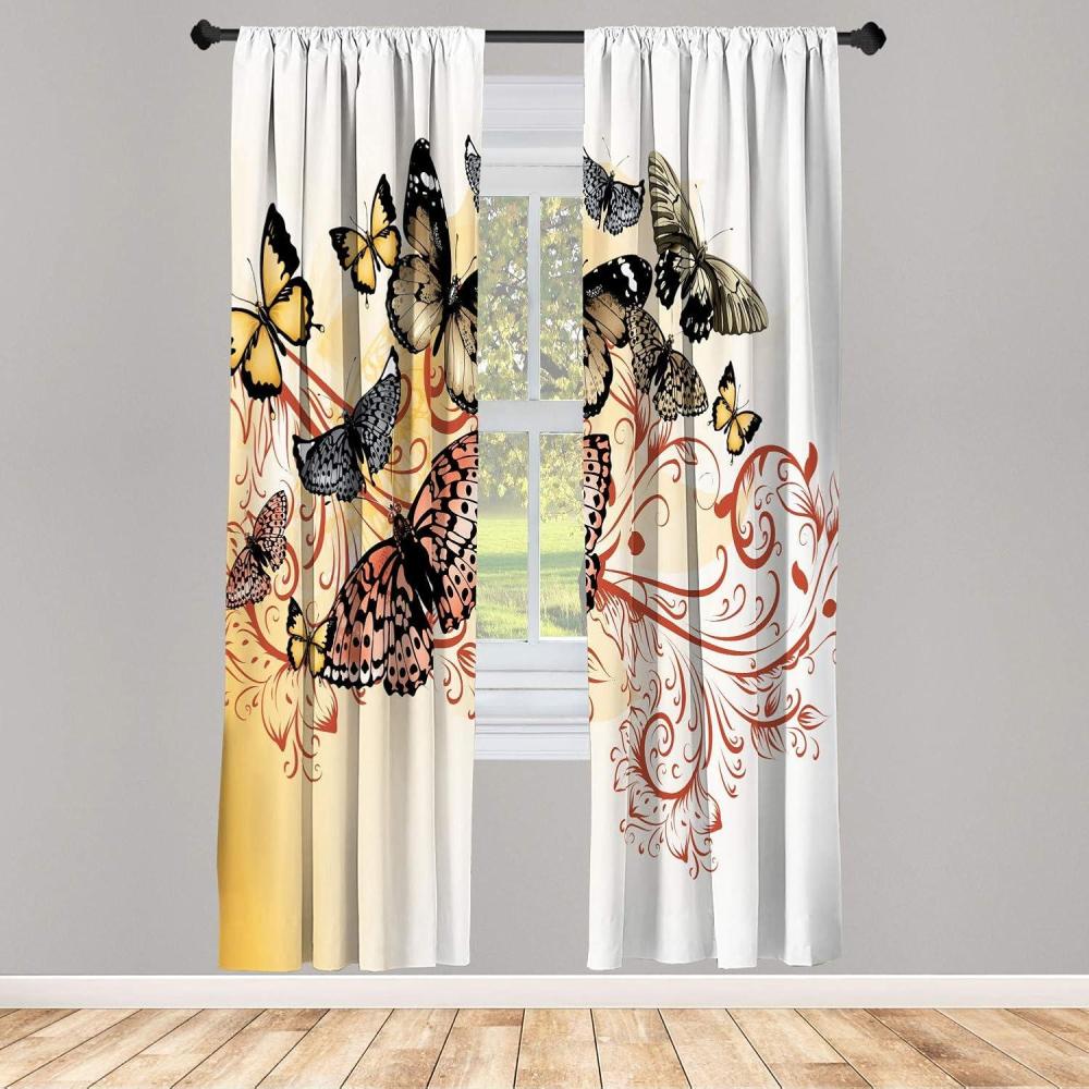 imageAmbesonne Floral Window Curtains Pack of 2 Minimalist Design Cozy Neutral Farmhouse Plaid with Leaves and Flowers Lightweight Set ampamp Rod Pocket 4 Panels of  28quot x 63quot Sage Green Blue YellowOrange White