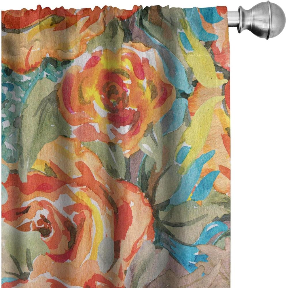 imageAmbesonne Flowers Curtains Watercolor Floral Design with Neutral Colors Boho Leaves Autumn Vibes Window Treatments 2 Panel Set for Living Room Bedroom Pair of 28quot x 63quot Deep Sky Blue Sand BrownPeacock Green