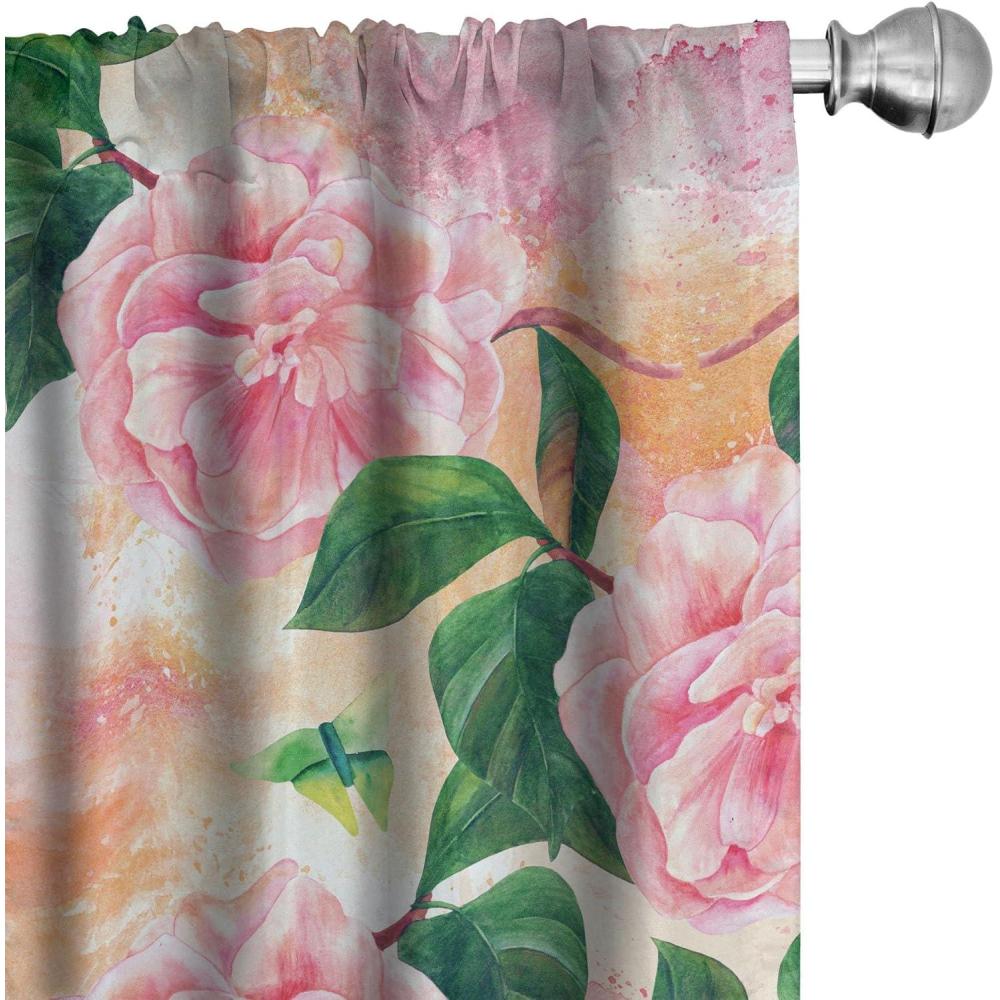 imageAmbesonne Flowers Curtains Watercolor Floral Design with Neutral Colors Boho Leaves Autumn Vibes Window Treatments 2 Panel Set for Living Room Bedroom Pair of 28quot x 63quot Deep Sky Blue Sand BrownForest Green Pink