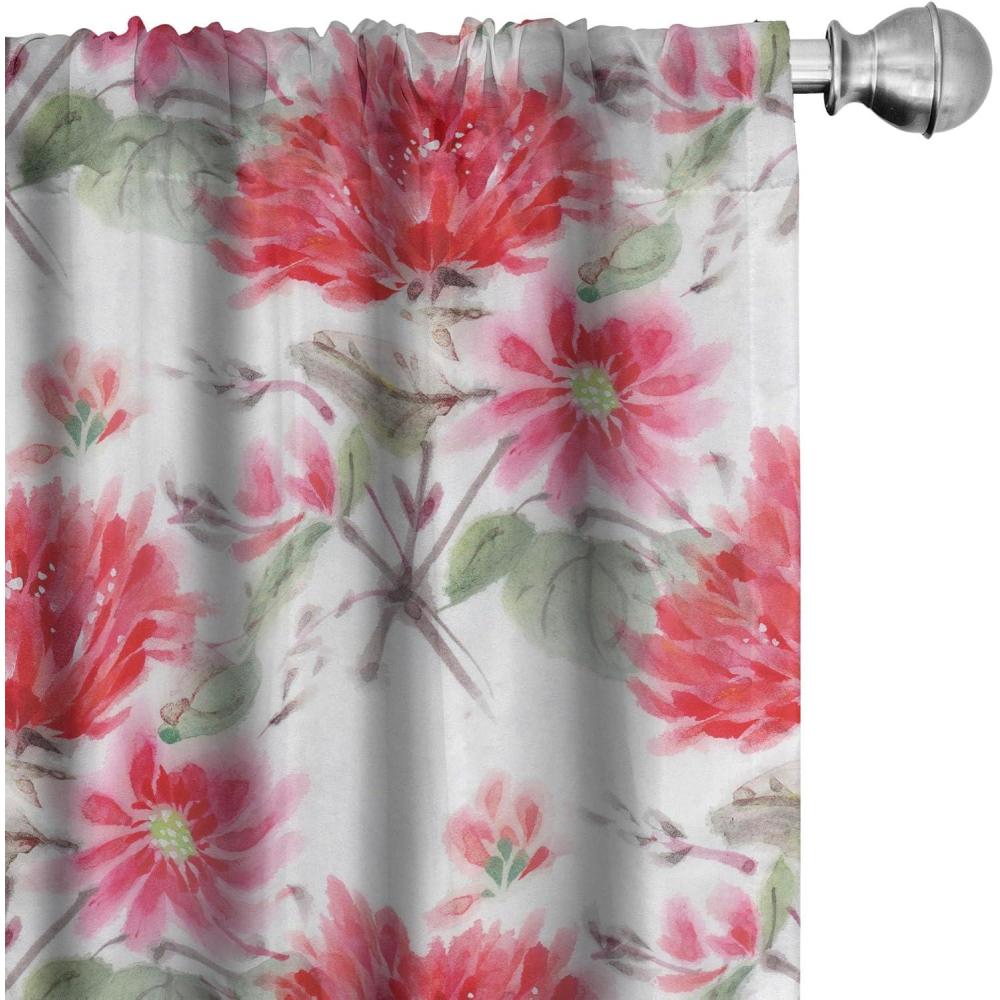 imageAmbesonne Flowers Curtains Watercolor Floral Design with Neutral Colors Boho Leaves Autumn Vibes Window Treatments 2 Panel Set for Living Room Bedroom Pair of 28quot x 63quot Deep Sky Blue Sand BrownReseda Green Dark Pink