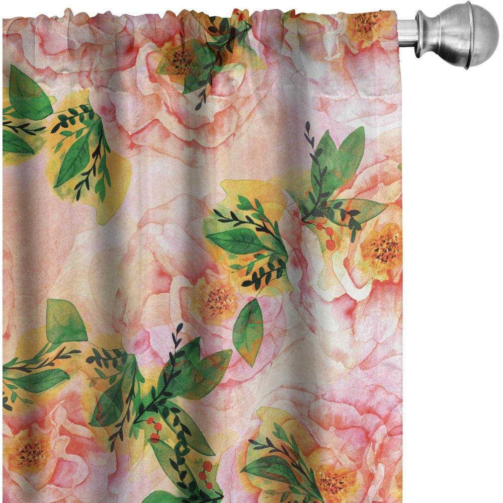 imageAmbesonne Flowers Curtains Watercolor Floral Design with Neutral Colors Boho Leaves Autumn Vibes Window Treatments 2 Panel Set for Living Room Bedroom Pair of 28quot x 63quot Deep Sky Blue Sand BrownJade Green Pink