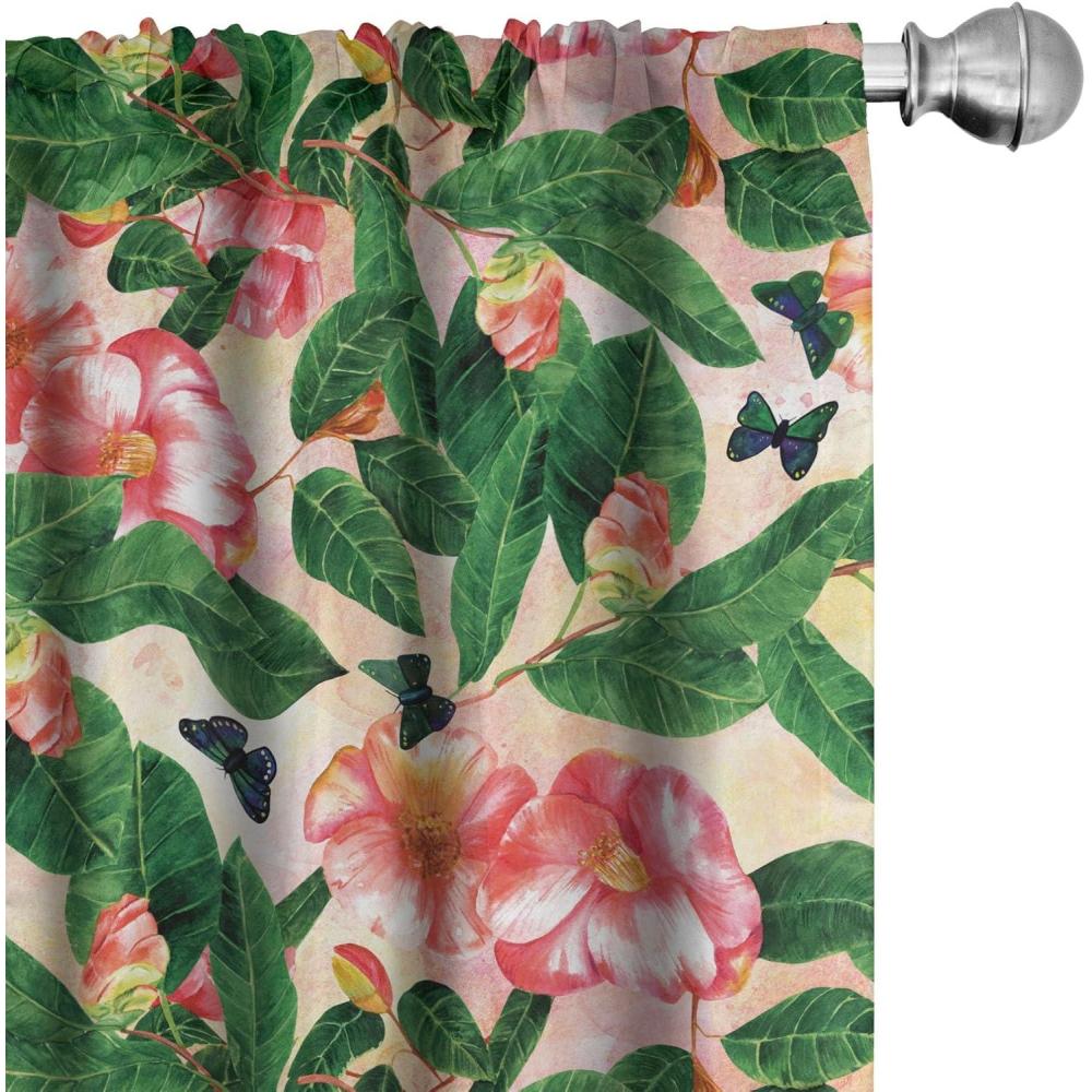 imageAmbesonne Flowers Curtains Watercolor Floral Design with Neutral Colors Boho Leaves Autumn Vibes Window Treatments 2 Panel Set for Living Room Bedroom Pair of  28quot x 63quot Deep Sky Blue Sand BrownLime Green Dark Coral