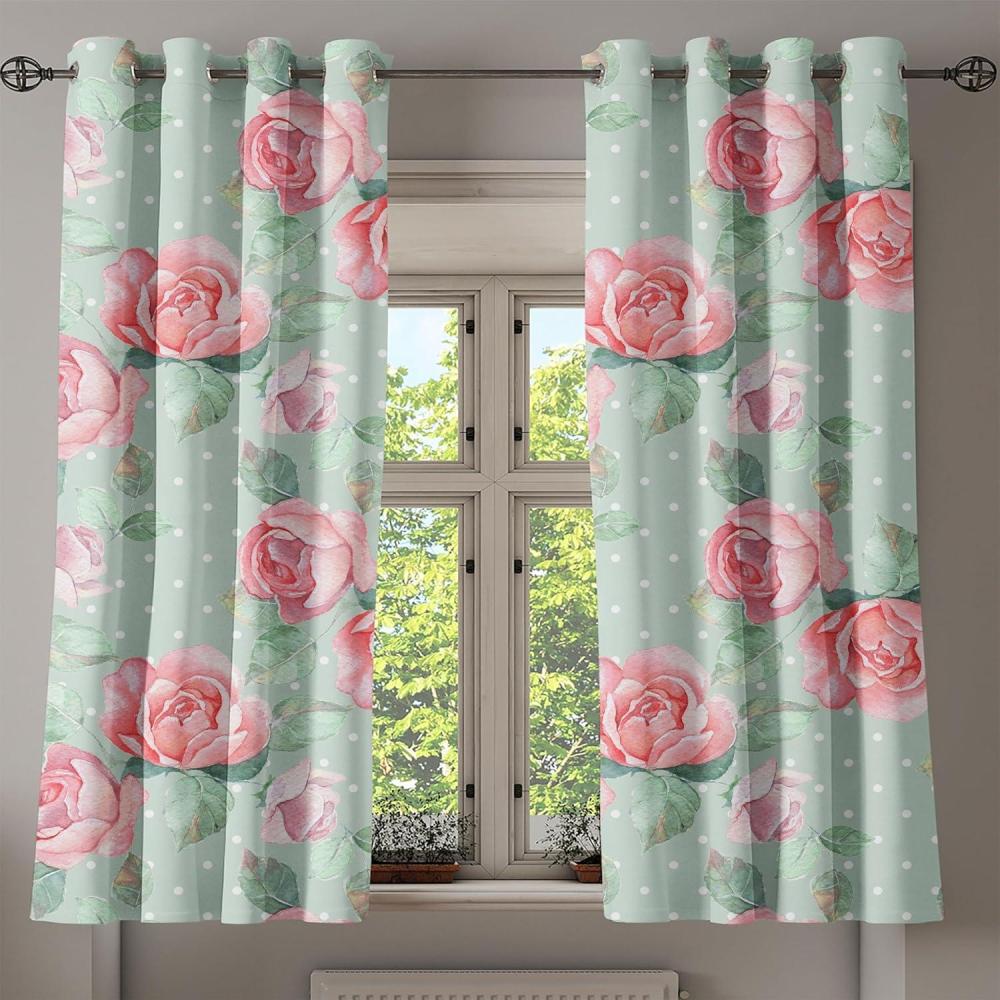 imageAmbesonne Jungle Boho Grommet Curtain Dreamy Silhouettes of Flowers Vintage Drawn with Lines Neutral Art Decorative 2Panel Window Drapes for Bedroom Living Room 50quot x 63quot Almond Green Sea GreenPale Almond Green and Pink